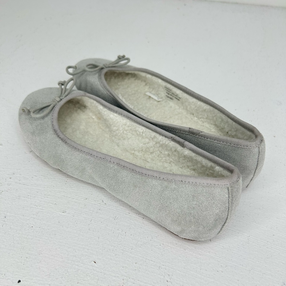Talbots Blakely Cozy‎ Sueded Fabric Ballet Slippers Size 9 Gray Sherpa Lined - Picture 4 of 13